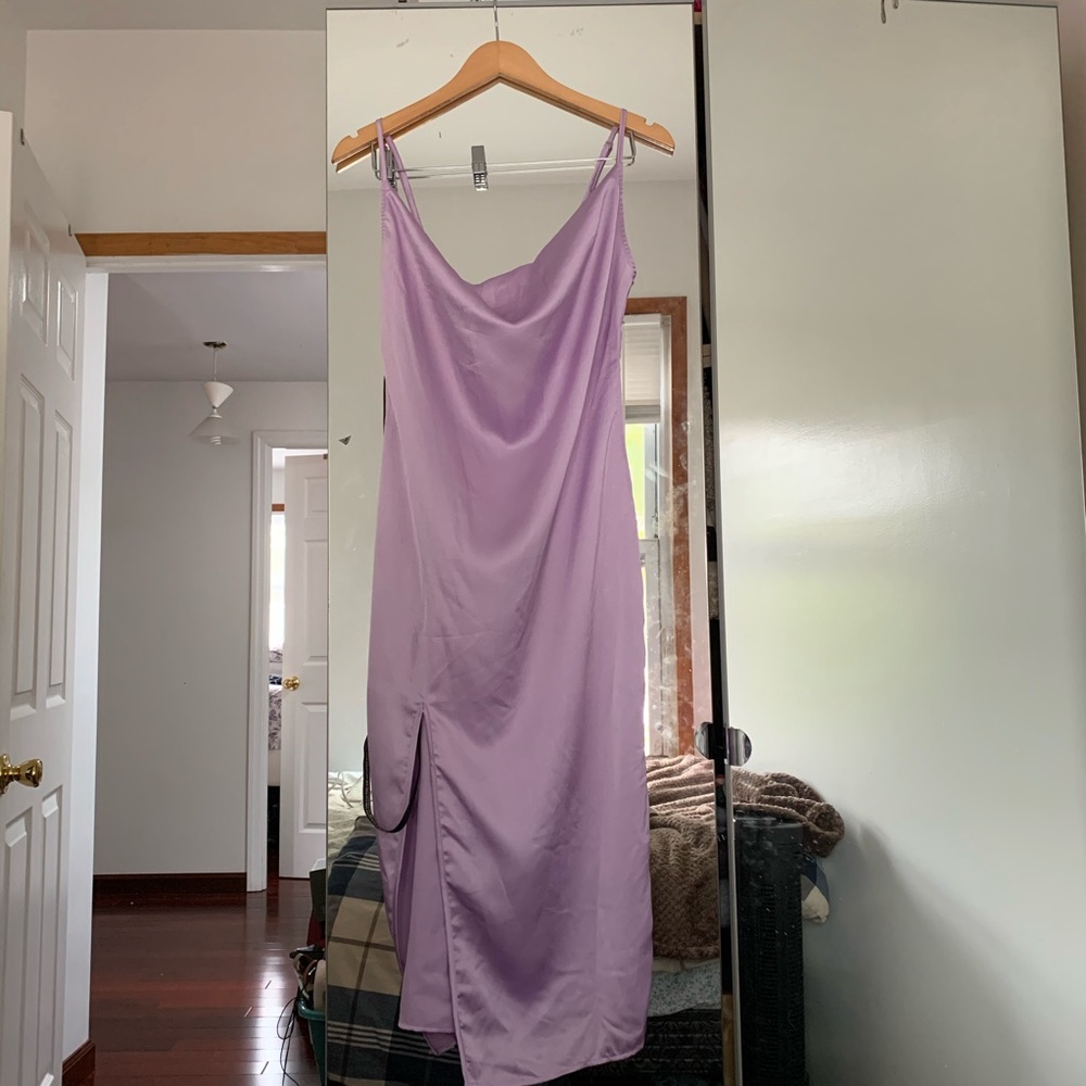 Satin Lilac Cowl Neck Dress